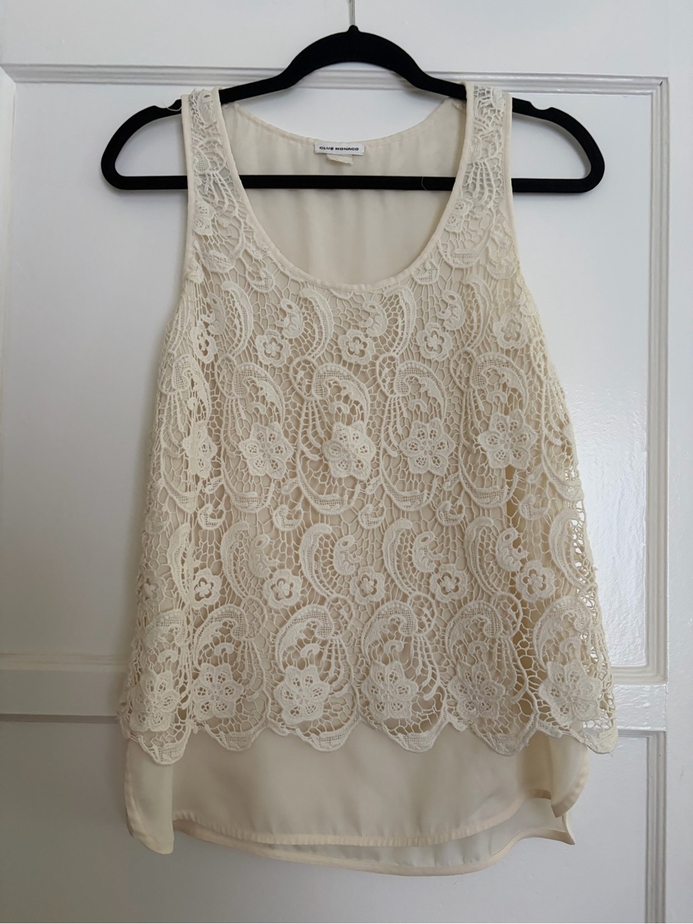 Club Monaco - Lace Overlay Cream Tank Top